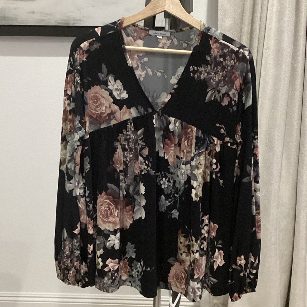 White Birch Black Floral Blouse